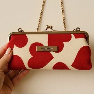 Miu Miu Red and Cream Heart Clutch